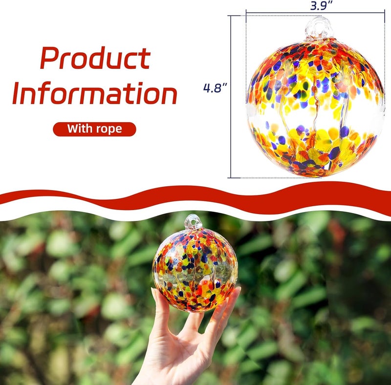 VOREEN 4" Hanging Glass Garden Gazing Ball Hand Blown Glass Witch Ball Christmas Ornament Friendship Balls for Outdoor Garden Patio Window Home Décor, Gift for Mom Wife Friend, Muticolor - Image 4